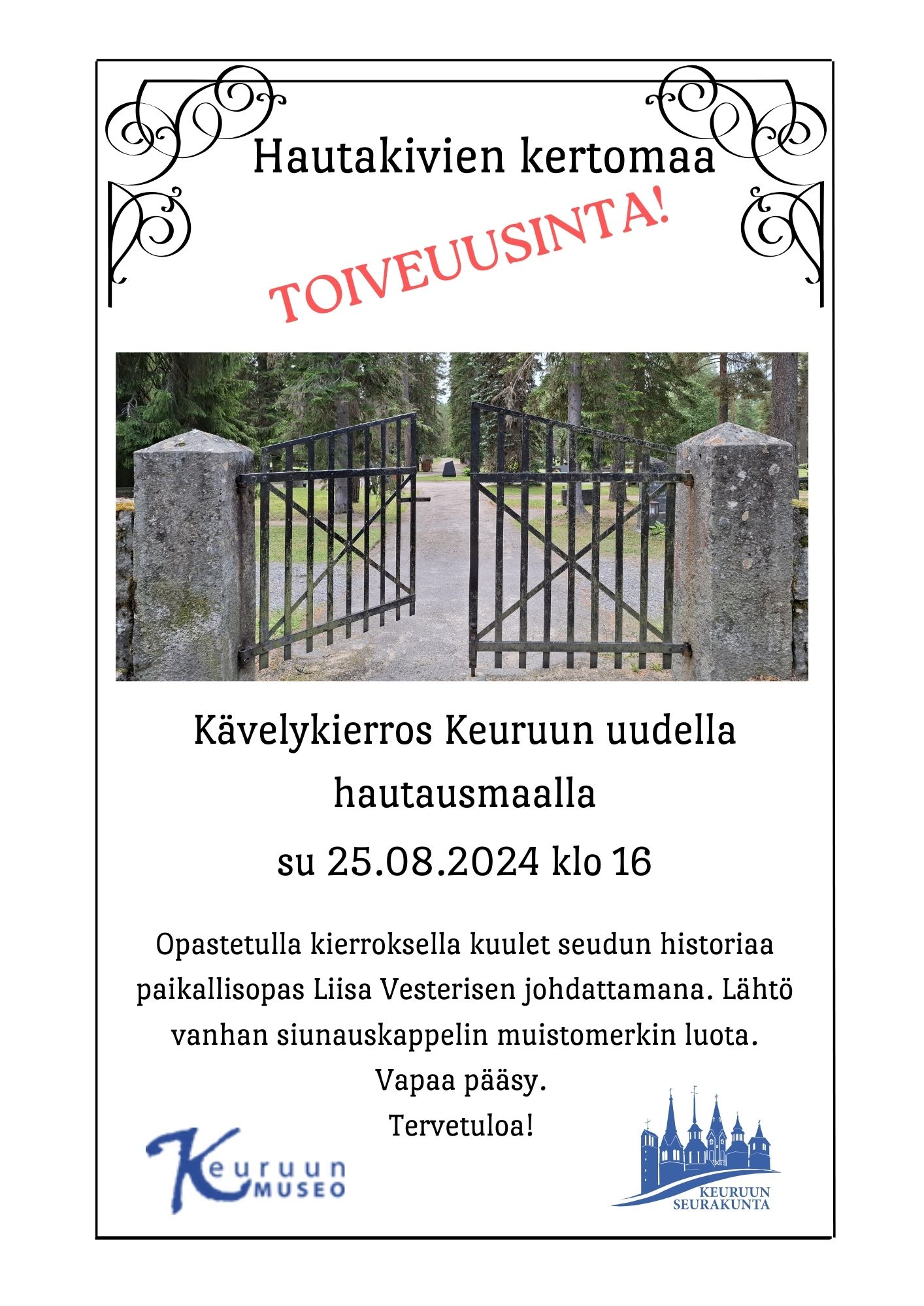 Hautausmaakierros Keuruun uudella hautausmaalla su 25.8.
